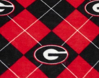 Georgia Bulldogs Licensed FLEECE fabric Argyle Officially Licensed