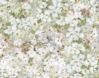 Tela floral blanca de hortensias 100% algodón