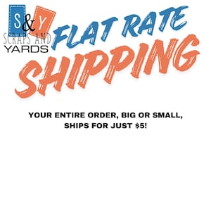 The image is a promotional graphic for a company called "Flat Rate Scrap and Yards", which offers shipping services for a flat rate instead of a per-piece rate. The text on the image encourages customers to order a complete order, regardless of its size, and ships it for just $5.