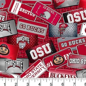 OSU Cotton Fabric Ohio State University Buckeyes 100% Cotton License Plates