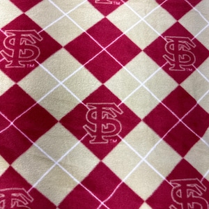 Florida State Seminoles Licensed FLEECE fabric Argyle Officially Licensed