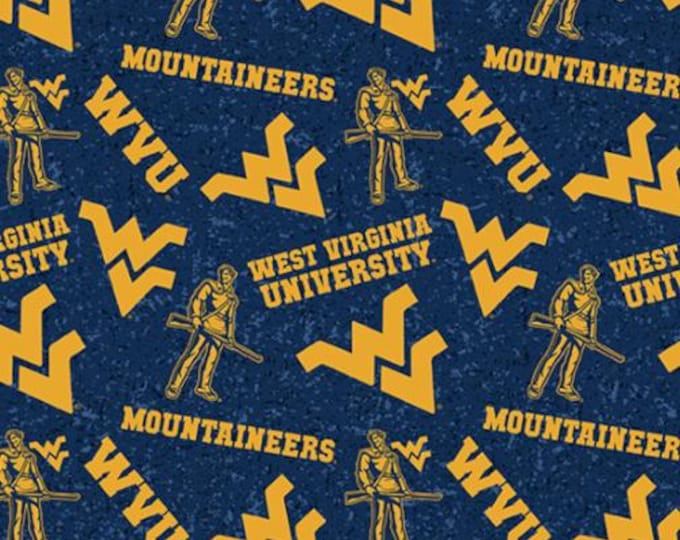 West Virginia Mountaineers 100% Cotton Fabric Tone on Tone Officially Licensed