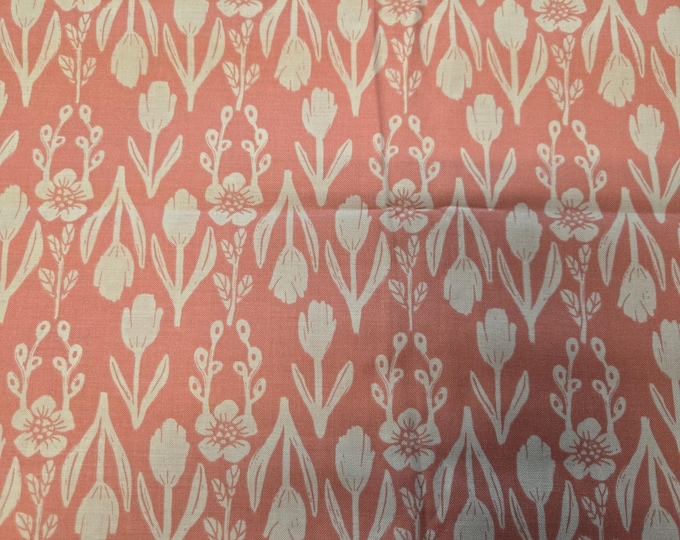 Pink with White Tulips Design Cotton Fabric 100% Cotton