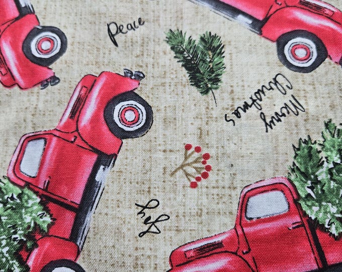 Red Truck with Tree Christmas Cotton Fabric 100% Cotton