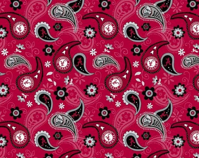 Alabama Bama Cotton Fabric Crimson Tide  100% Cotton Paisley Officially Licensed