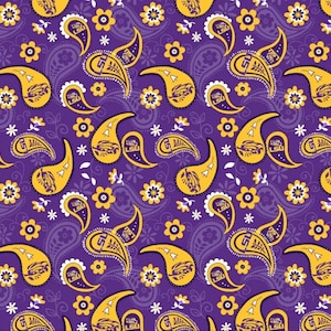 LSU Cotton Fabric Louisiana State Tigers 100% Cotton Paisley Officially Licensed