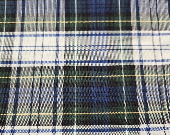 Blue and Green plaid Cotton Fabric 100% Cotton