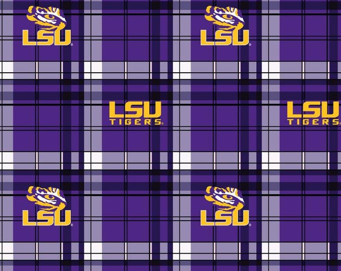 Louisana State University LSU Tigers Licensed FLEECE fabric Preppy plaid