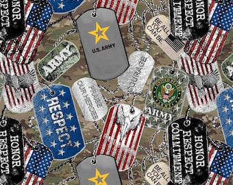 ARMY Dog Tags Military Cotton Fabric 100% Cotton Officially Licensed