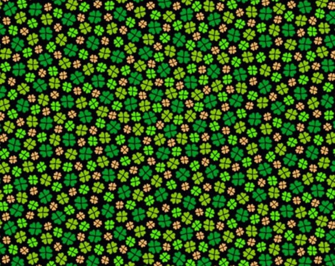 QT Fabrics Lucky Clovers Mini Clovers Black Fabric 100% Cotton St Patricks Day Fabric
