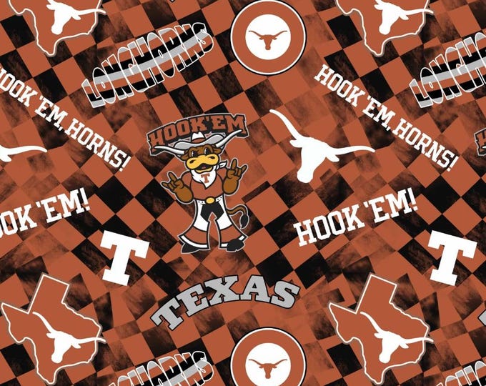 Texas Longhorns Fabric 100% Cotton Check Allover Officially Licensed