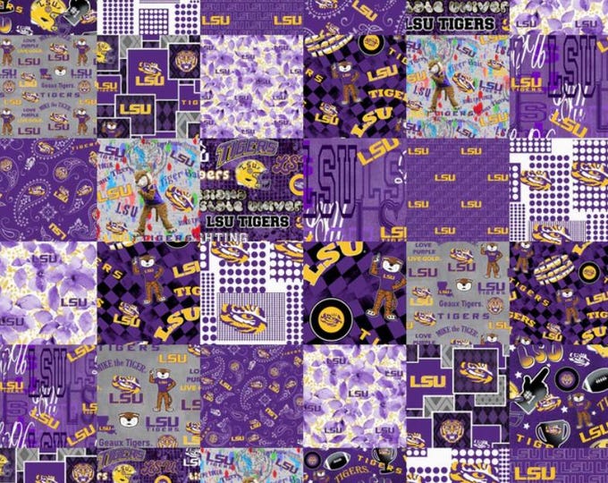 Louisiana State University LSU 100% Cotton Fabric Officially Licensed Cheater Quilt