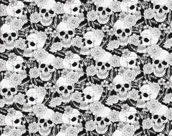 Sateen Skulls and Roses Fabric