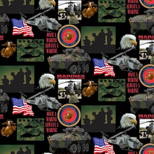 MARINES Geometric Military Cotton Fabric 100% Cotton Officially Licensed