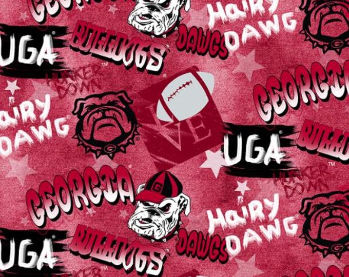 University of Georgia UGA Bulldogs NCAA Graffiti Fabric 100% Cotton Officially Licensed