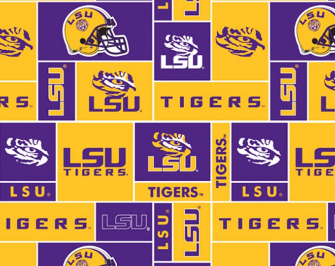 Louisiana State University LSU Tigers Licensed FLEECE fabric. See Description for actual measurements available.