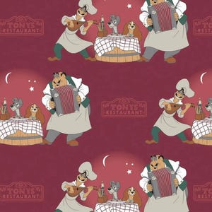 Lady and the Tramp Bella Notte Fabric 100% Cotton Ships in 1 Business Day Officially Licensed