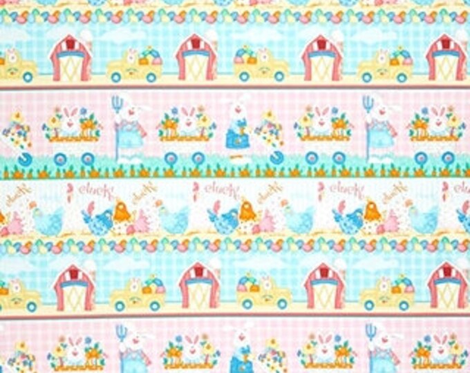 Henry Glass Down On The Bunny Farm Bunny Stripe Multi 100% Cotton Easter Cotton