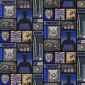 USA United States Police Department Camo Flag Block Cotton Fabric 100% Cotton