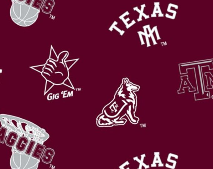 Texas A&M Aggies Licensed FLEECE fabric. Officially Licensed
