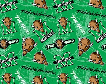 Tela The Herd de la Universidad Marshall, 100 % algodón, con licencia oficial