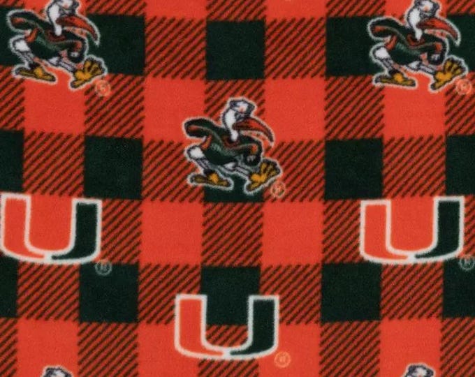 Miami Hurricanes NCAA Licensed FLEECE fabric.