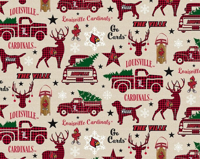 University of Louisville Cardinals Christmas Cotton Fabric 100% Cotton Officially Licensed