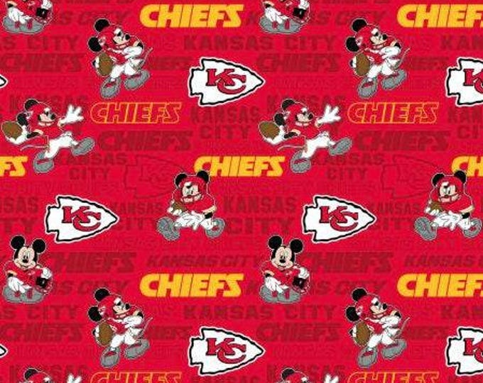 Mickey Mouse Kansas City Chiefs Cotton Fabric  100% Cotton Officially Licensed