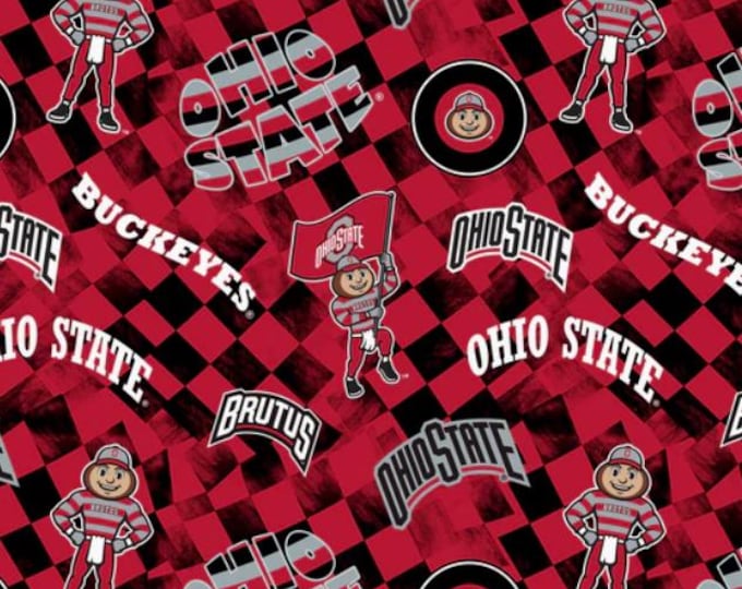 OSU Check Allover Cotton Fabric Ohio State University Buckeyes 100% Cotton Officially Licensed