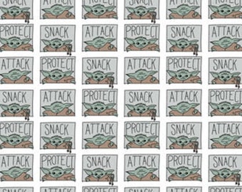 Star Wars Snack Attack Protect Yoda Cotton Fabric 100% Cotton  Ships in 1 Business Day Officially Licensed