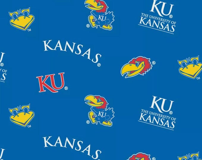 Kansas University Jayhawks Licensed FLEECE fabric.