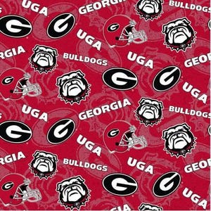 University of Georgia UGA Bulldogs NCAA Tone on Tone Fabric 100% Cotton Officially Licensed