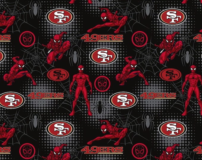 San Francisco 49ers  100% Cotton Fabric  Spiderman Marvel Mash UP Officially Licensed