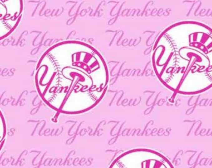Pink New York Yankees Baseball Fabric 100% Cotton Officially Licensed