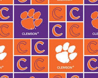 Clemson Tigers Block Fabric 100% Cotton Officially Licensed