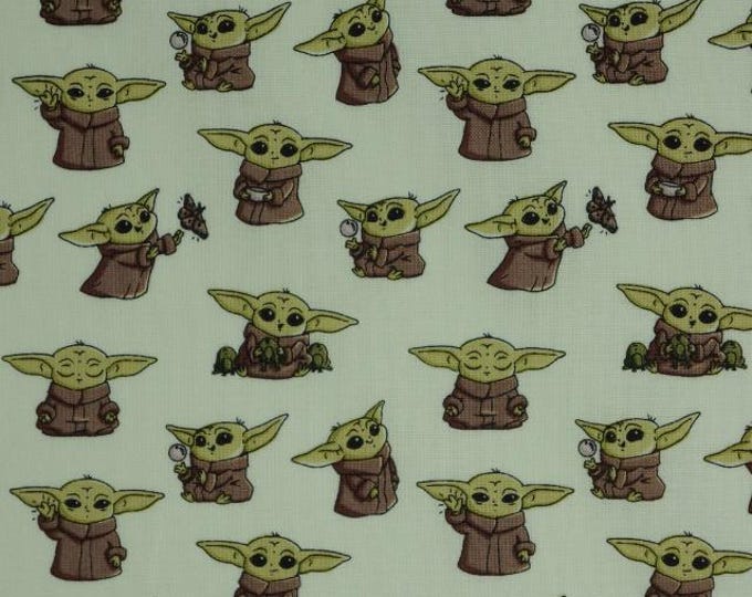 Star Wars Baby Yoda Mandalorian Playful poses Green Cotton Fabric 100% Cotton Officially Licensed