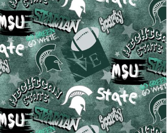 Michigan State Spartans Fabric 100% Cotton Graffiti print Officially Licensed