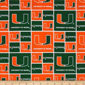 University of Miami 100% Cotton Officially Licensed