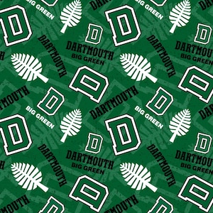 Dartmouth Big Green Tone on Tone Fabric 100% Cotton Officially Licensed