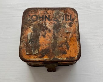 Antiguo kit de reparación de neumáticos JOHN BULL de estaño, fabricado en Inglaterra Leicester, John Bull Rubber Co.LTD 1920/1930