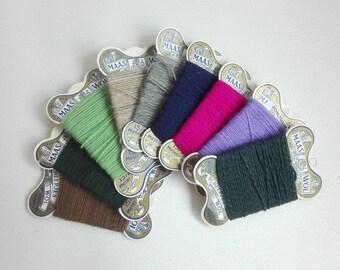 9 Tarjetas Vintage Darning Yarn, Mending Yarn, diferentes colores, Hilo de lana, por &quot;Scheepjeswol Holland&quot;, 1950/1960