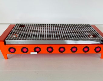 BRABANTIA Calentador de alimentos, Plato caliente, Rechaud, Hecho en Holanda, Nostálgico, Diseño &#39;Patrice&quot;, Flores de naranja, Utensilios de cocina holandeses vintage de los años 70.
