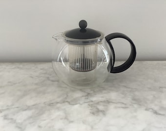 Classic BODUM Teapot Assam Tea Press.Danish Design Heat Resistant Glass,New Old Stock Scandinavian Kitchen Decor,Vintage 1990’s