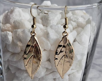 Gold Leaf Earrings | Nature Inspired Dangle Earrings | Minimalist Handmade Jewelry