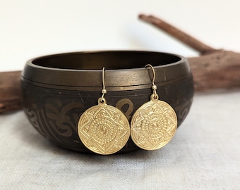 Gold Mandala Earrings, Boho jewelry