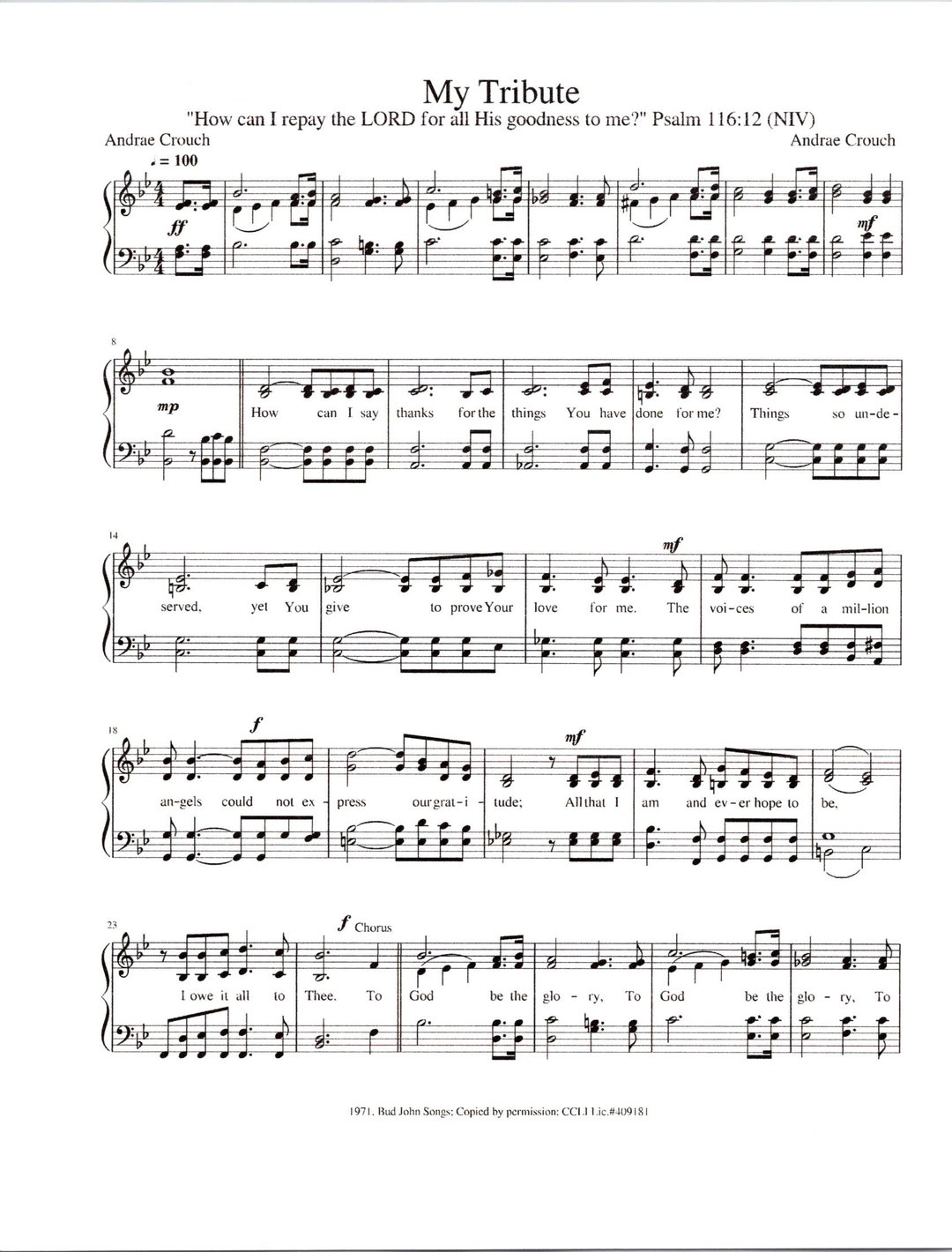 My Tribute by Andrae Crouch - Digital Religious Piano With Lyrics Sheet ...