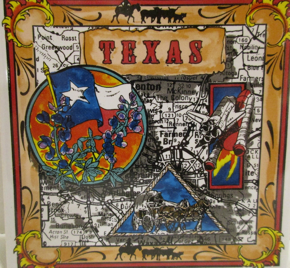 Texas Ceramic Tile 4x 4 Decorative Hand Painted Etsy
