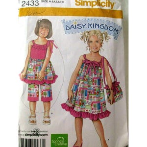 Daisy Kingdom Simplicity Pattern 2433 Sizes 3 - 8 Childs Dress top Pants Bag UC
