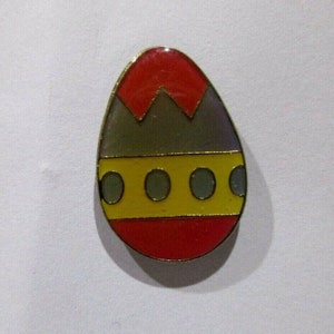 Easter Egg Hat Lapel Pin Butterfly Back Red Yellow Gray 1" T X .75"W