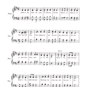Great Is Thy Faithfulness - Digital Hymn Tune Piano and Lyrics - Key of D
